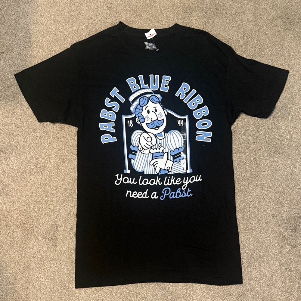 Pabst Blue Ribbon Black Graphic Short Sleeve Tee Size S